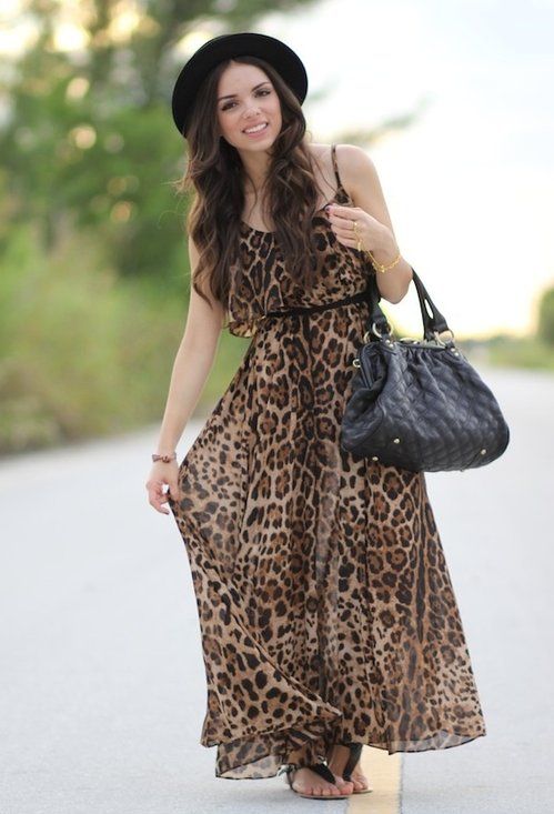 leopard print dress and red shoes