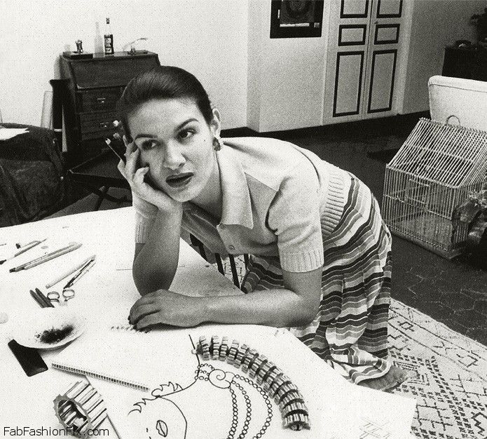 Paloma Picasso sketching jewelry in Paris in the 1970s.