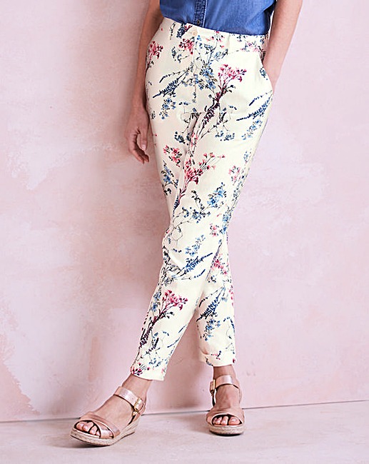 floral print linen mix tapered leg trousers