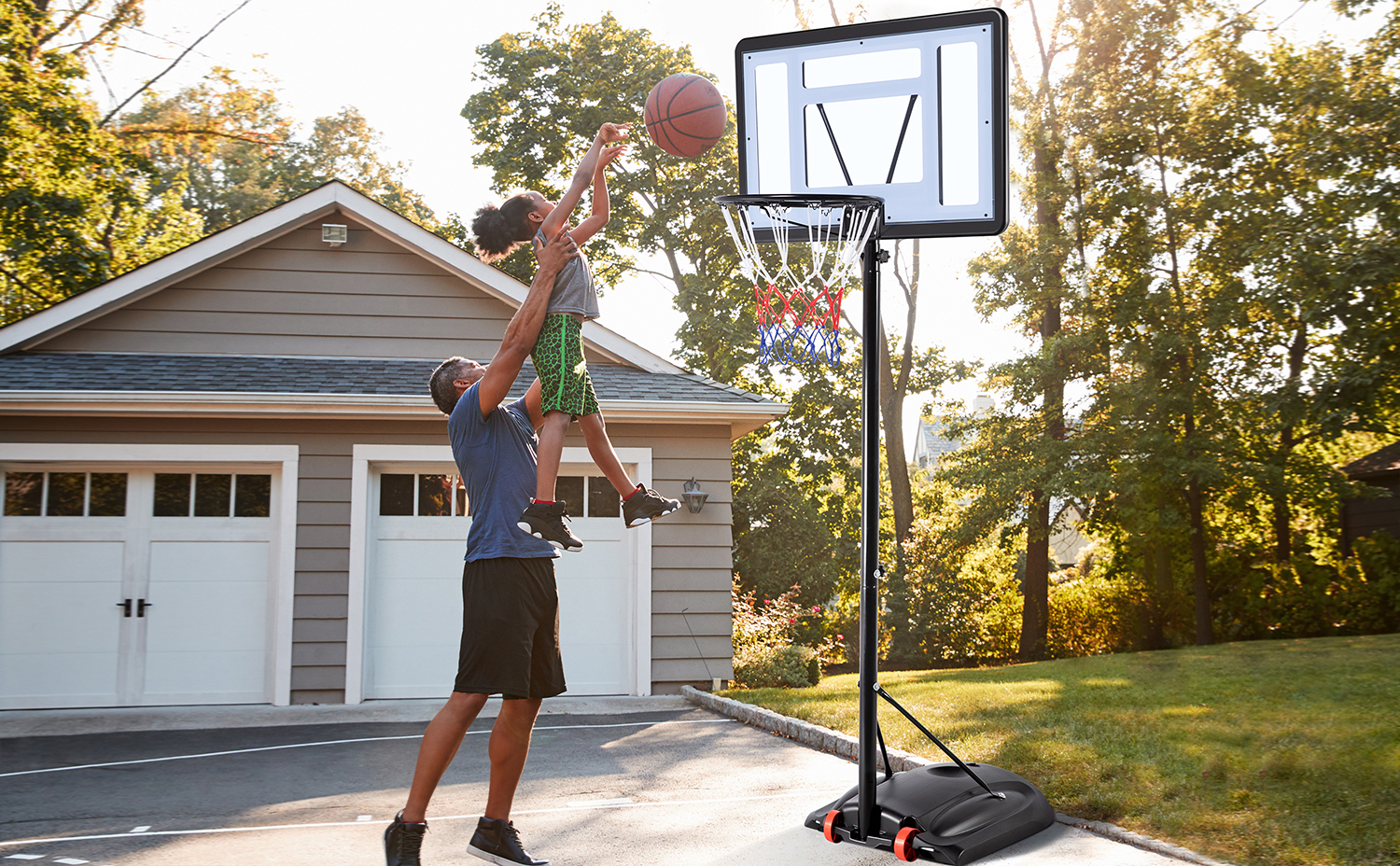 501207Father And Son Playing Basketball On Driveway At Home